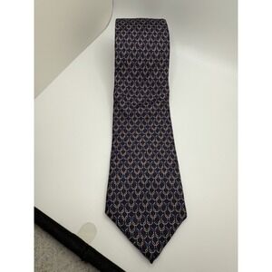 Alberto Zaffra Silk Tie USA Made Burgundy Navy Geometric‎ Chain Pattern 56.5"x3"